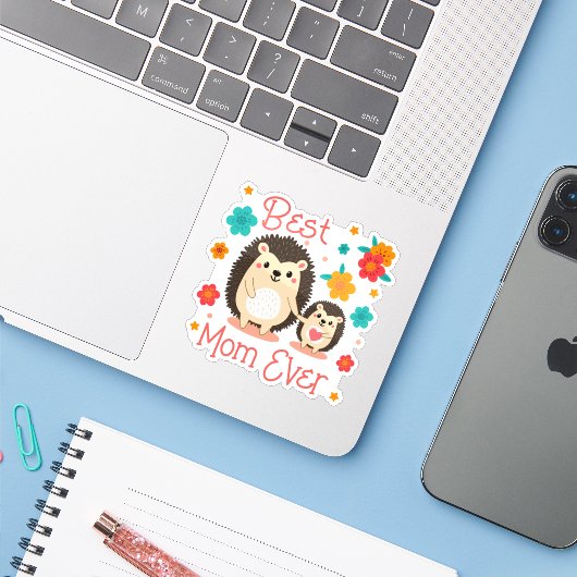 Sticker Meilleure Maman Jamais Mère Et Bébé Hérisson (Ordinateur portable avec iPhone)