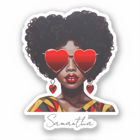 Sticker Melanin Magic : Black Queen Rocking Heart Shades (Recto)