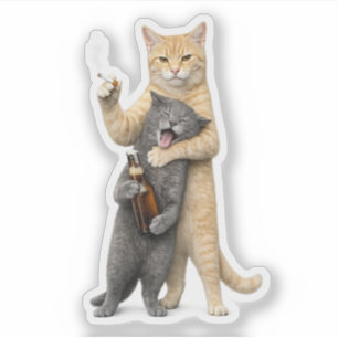 Sticker Mème de chat drôle stupide — Chat qui fume et boit