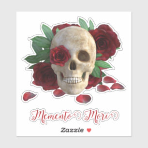 Sticker Memento Mori. Crâne aux roses rouges