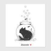 Sticker Mémerisation d'un chat noir dans un bol de pêche (Feuille)