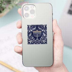 Sticker Menorah Bleu Nuit Profond Motif William Morris