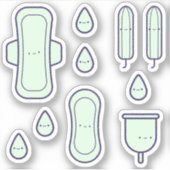 Sticker Menstrual Vert Fille Mignonne Jeu Première Période (Devant)
