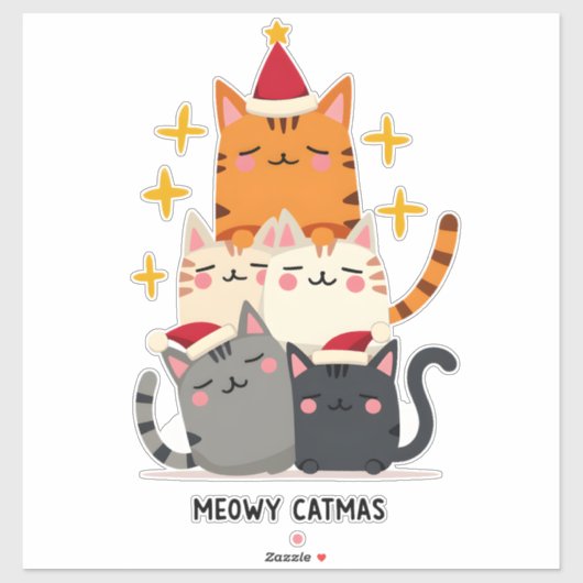 Sticker Meowy Catmas Cat Christmas Tree Xmas (3) (Feuille)