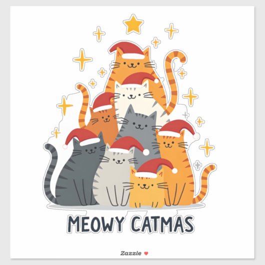 Sticker Meowy Catmas Cat Christmas Tree Xmas (4) (Feuille)