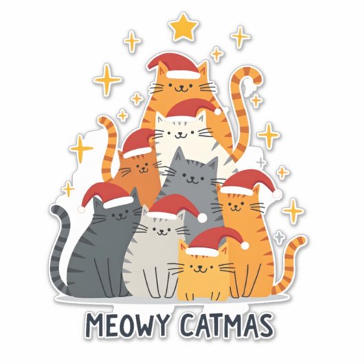 Sticker Meowy Catmas Cat Christmas Tree Xmas (4) (Devant)