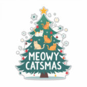 Sticker Meowy Catmas Cat Christmas Tree Xmas Funny Santa C (Devant)
