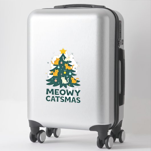 Sticker Meowy Catmas Cat Christmas Tree Xmas Funny Santa C (Sur valise)