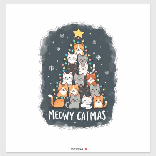 Sticker Meowy Catmas Cat Christmas Tree Xmas Girls Boys Fu (Feuille)