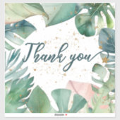 Sticker Merci avec parties scintillant en or feuille tropi (Feuille)