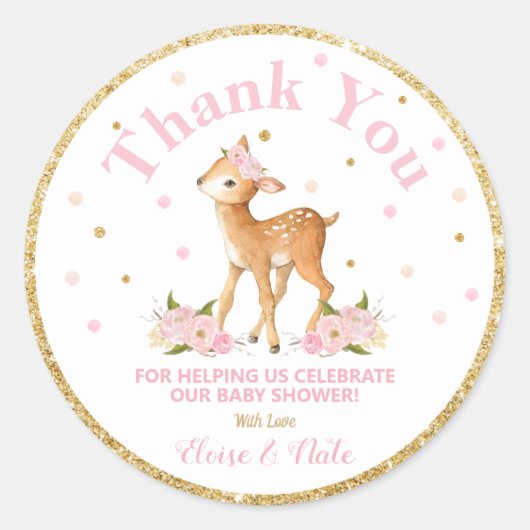Sticker Merci cerf Étiquette Baby shower Faveurs (Devant)