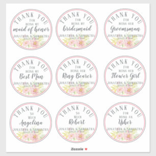 Sticker Merci de mariage Fleur Rose individuel
