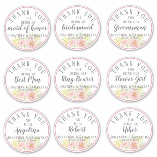 Sticker Merci de mariage Fleur Rose individuel (Devant)