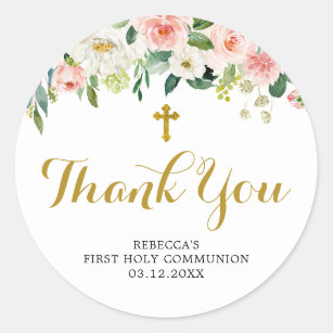 Sticker Merci de première communion rose floral fi