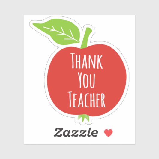 Sticker Merci Enseignant texte blanc rouge pomme (Feuille)