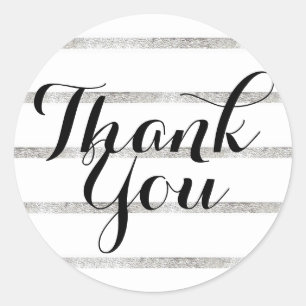 Sticker Merci Faux Silver Leaf Cursive Black