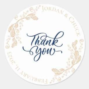 Sticker Merci Gold Leaf Wedding Favor