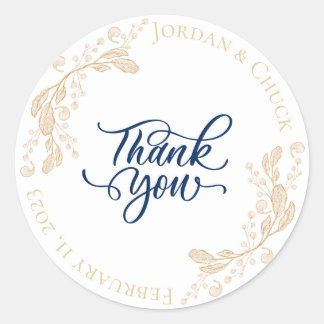 Sticker Merci Gold Leaf Wedding Favor