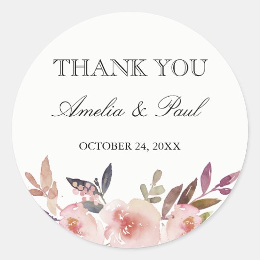 Sticker Merci Mariage Aquarelle Peonies (Devant)