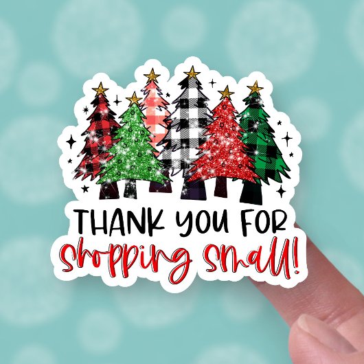 Sticker Merci pour Shopping Petits arbres de Noël Plaid