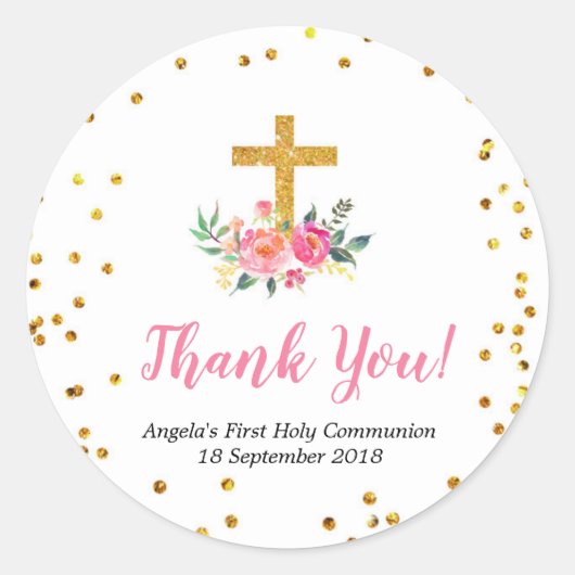 Sticker Merci rose or floral (Devant)