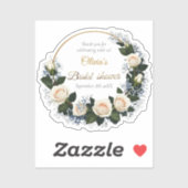 Sticker Merci Roses blanches et Bleu Bébé (Feuille)
