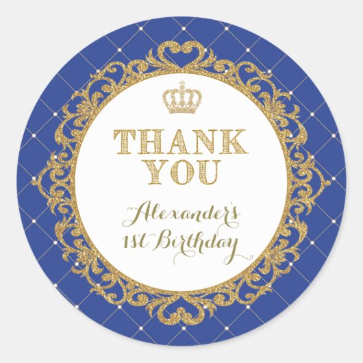 Sticker Merci Royal Prince Baby Anniversaire Favor (Devant)