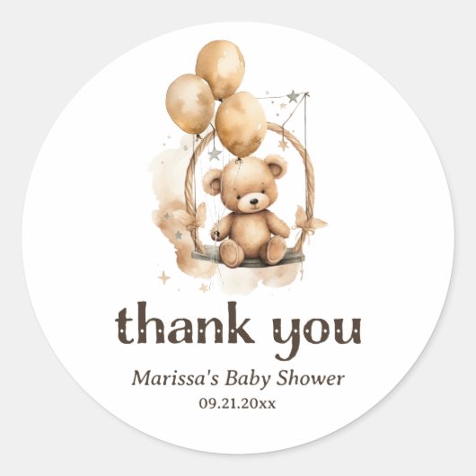 Sticker Merci Teddy Bear Baby shower (Devant)