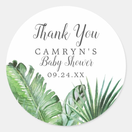 Sticker Merci Tropical Wild Favoriser Baby shower (Devant)
