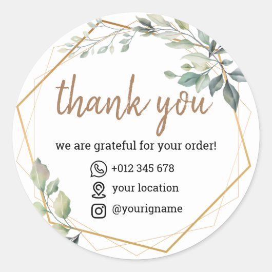 Sticker Merci vert moderne Feuilles floraux (Devant)