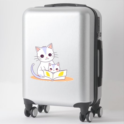 Sticker Mère Chat Lecture de Son Kitten (Sur valise)