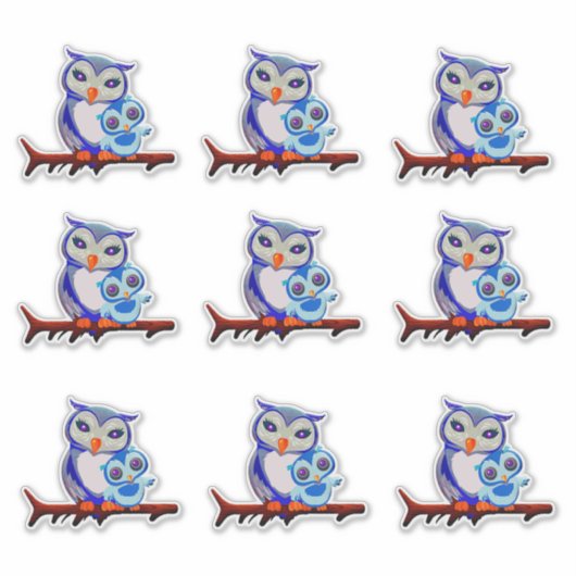 Sticker Mère Chouette et feuille bébé de (Devant)