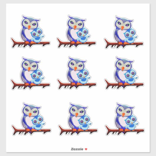 Sticker Mère Chouette et feuille bébé de (Feuille)