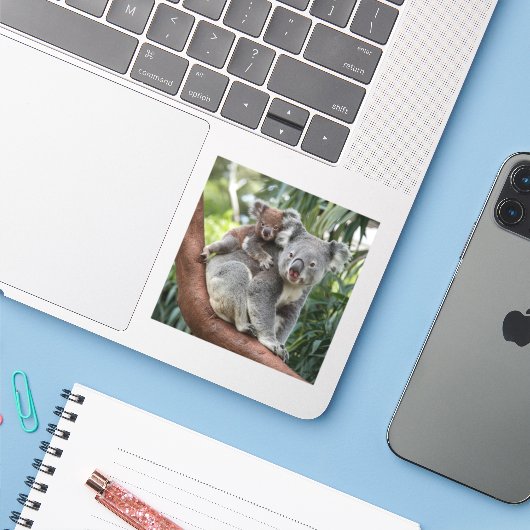 Sticker Mère et bébé Ours Koala (Ordinateur portable avec iPhone)