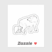 Sticker Mère louve blanche mignonne et bébé chiot (Feuille)
