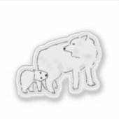 Sticker Mère louve blanche mignonne et bébé chiot (Devant)