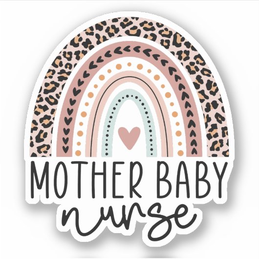 Sticker Mère mignonne bébé infirmière Leopard arc-en-ciel (Devant)