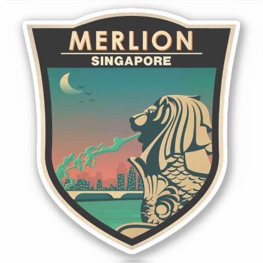 Sticker Merlion Singapore Travel Vintage Art (Devant)