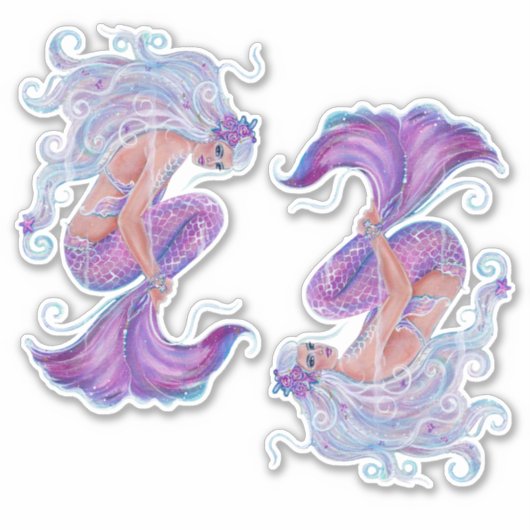 Sticker Mermaid art rose et violet par Renee Lavoie (Devant)