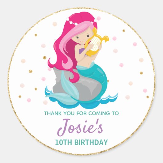 Sticker Mermaid Merci Étiquettes Anniversaire Fave (Devant)