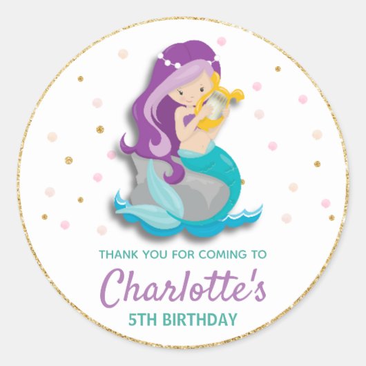 Sticker Mermaid Merci Étiquettes Anniversaire Fave (Devant)