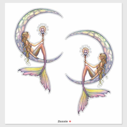 Sticker Mermaid Moon par Molly Harrison Imaginaire Art (Feuille)