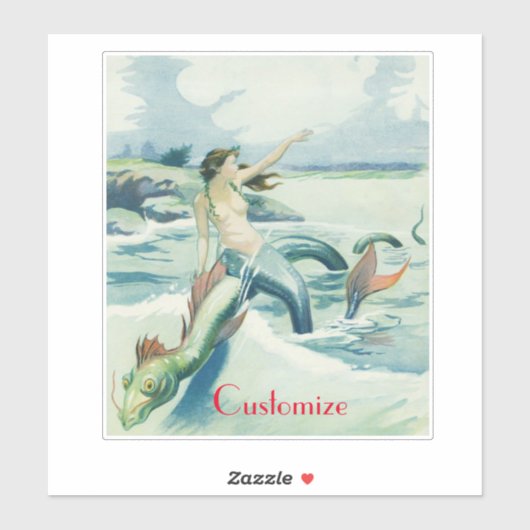 Sticker Mermaid Riding Serpent de mer Thunder_Cove (Feuille)