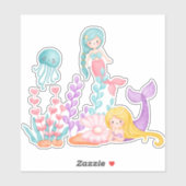 Sticker Mermaids et méduses sous l'aquarelle marine (Feuille)