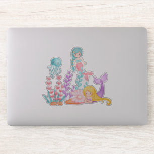 Sticker Mermaids et méduses sous l'aquarelle marine