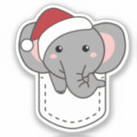Sticker Merry Christmas Cute Elephant In Breast Pocket<br><div class="desc">Merry Christmas. The elephant is a cute animal for every child who loves elephants. Elephants are funny animals and many people's favorite animal. A cute baby elephant avec un père Noël.</div>