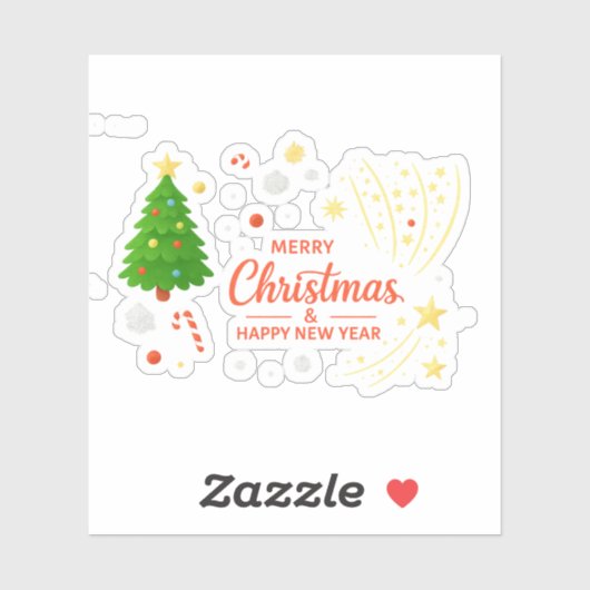 Sticker Merry Christmas & Happy New Year | Festive Holiday (Feuille)