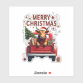 Sticker Merry Christmas Scottish Highland Cow Xmas Farm An (Feuille)