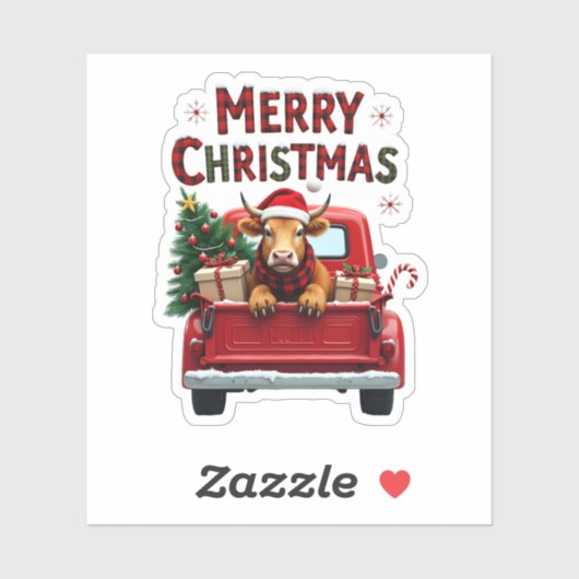 Sticker Merry Christmas Scottish Highland Cow Xmas Farm An (Feuille)