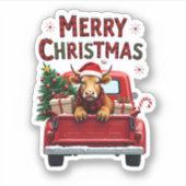 Sticker Merry Christmas Scottish Highland Cow Xmas Farm An (Devant)